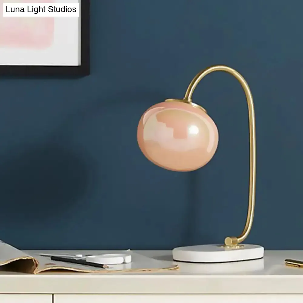 Elena - Nordic Gold Global Read Book Light Nordic Style 1-Head Pink Glass Night Table Lamp with Metal Gooseneck Arm