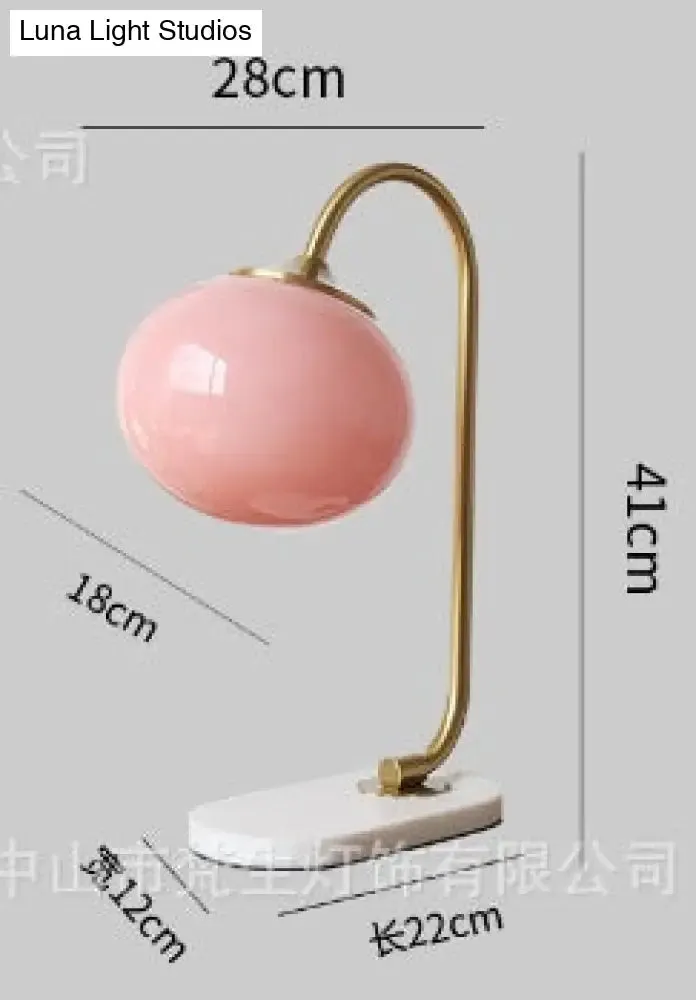 Elena - Nordic Gold Global Read Book Light Nordic Style 1-Head Pink Glass Night Table Lamp with Metal Gooseneck Arm
