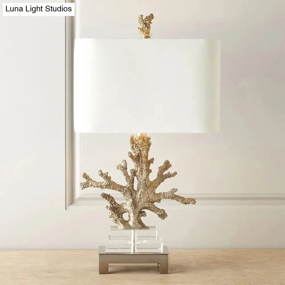 Ella - Traditional Fabric Cuboid Bedside Night Table Lamp with Coral Pedestal