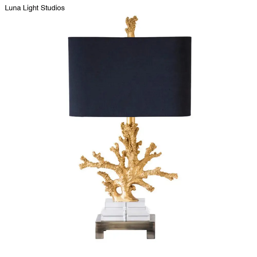 Ella - Traditional Fabric Cuboid Bedside Night Table Lamp with Coral Pedestal
