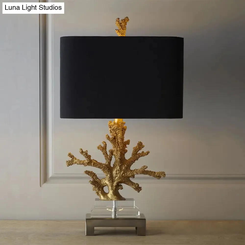 Ella - Traditional Fabric Cuboid Bedside Night Table Lamp with Coral Pedestal
