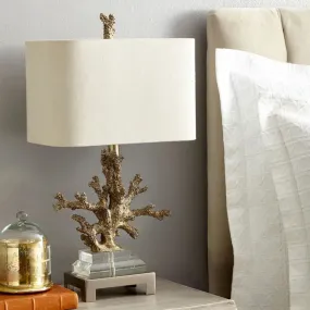 Ella - Traditional Fabric Cuboid Bedside Night Table Lamp with Coral Pedestal