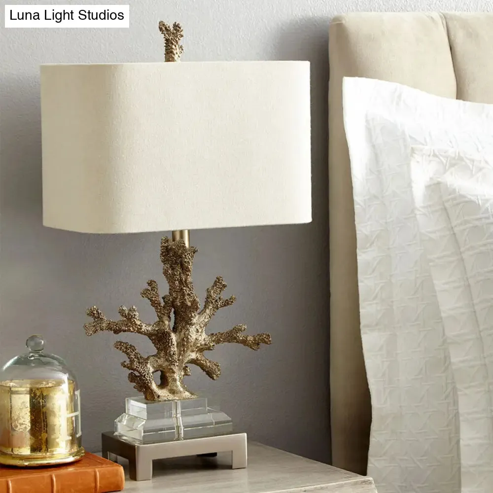 Ella - Traditional Fabric Cuboid Bedside Night Table Lamp with Coral Pedestal
