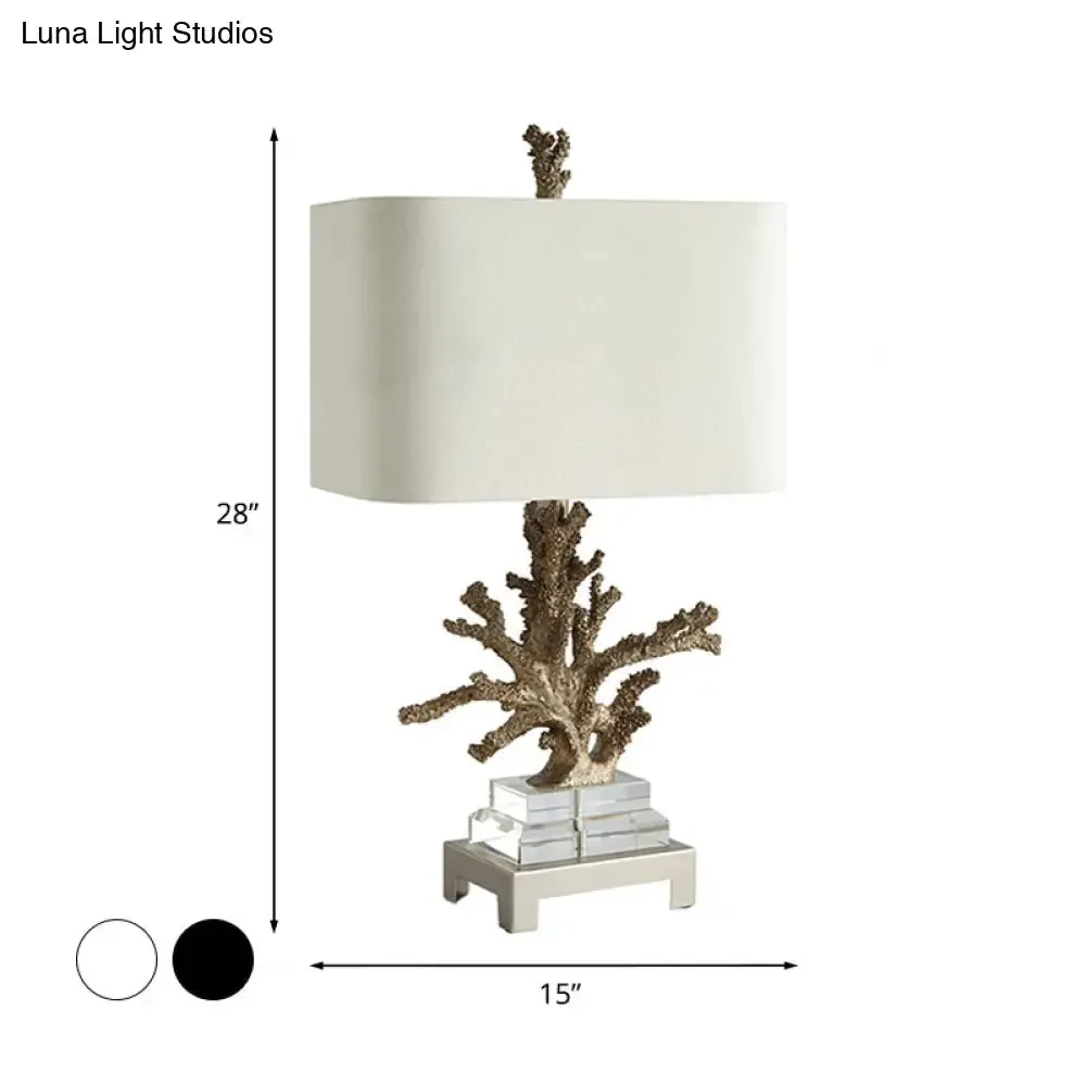 Ella - Traditional Fabric Cuboid Bedside Night Table Lamp with Coral Pedestal