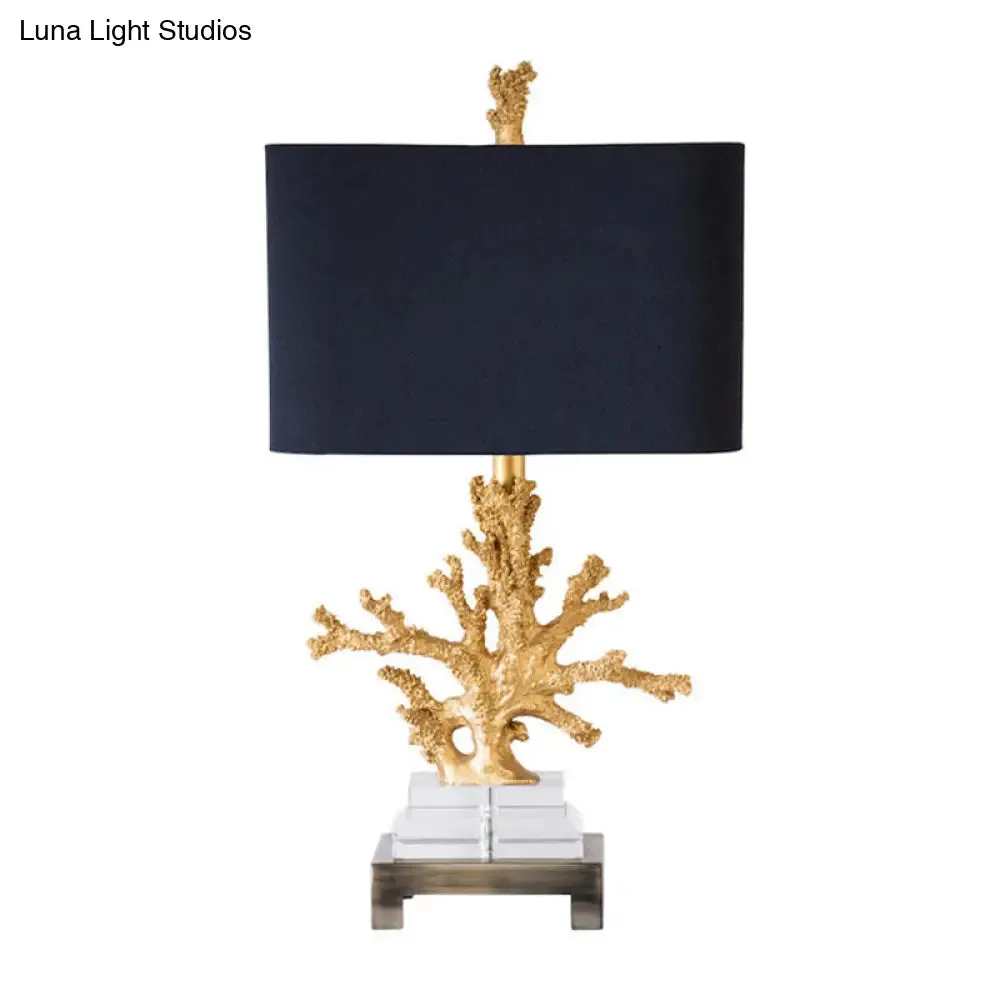 Ella - Traditional Fabric Cuboid Bedside Night Table Lamp with Coral Pedestal