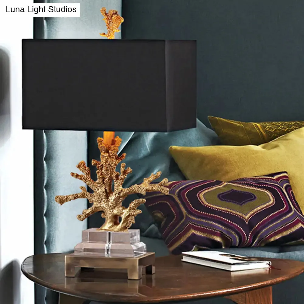 Ella - Traditional Fabric Cuboid Bedside Night Table Lamp with Coral Pedestal