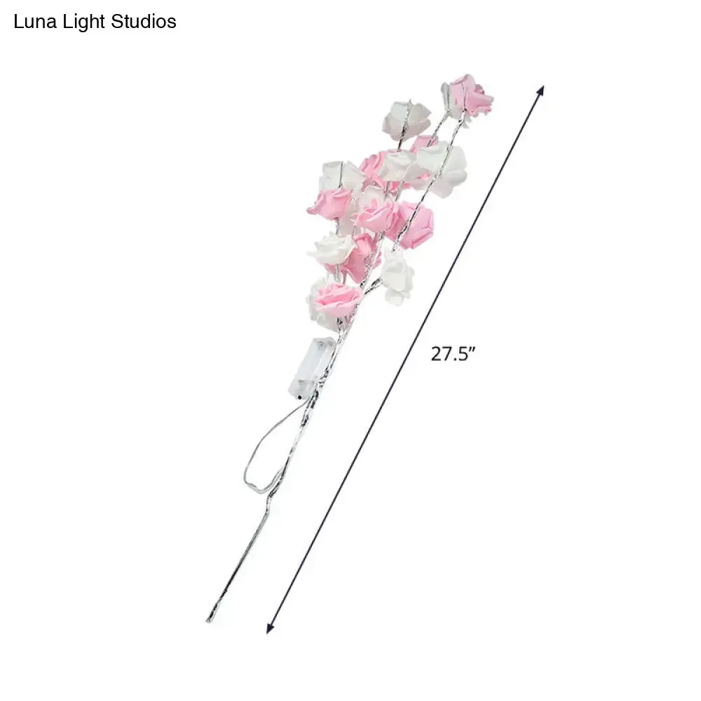Emma - Pink Pink and White Rose Desk Light Art Deco LED Plastic Night Table Lamp for Living Room