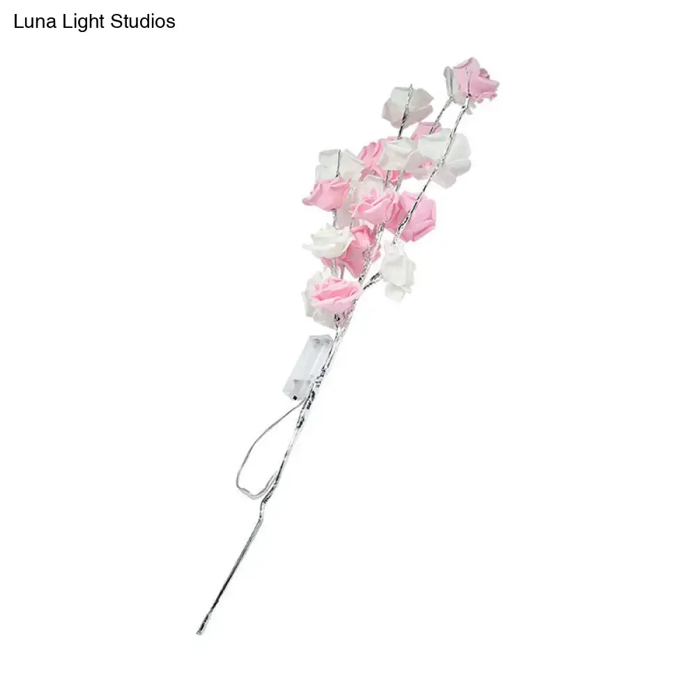 Emma - Pink Pink and White Rose Desk Light Art Deco LED Plastic Night Table Lamp for Living Room