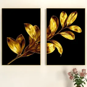 Ethereal Golden Brushed Leaf Stem Frames | Set of 2