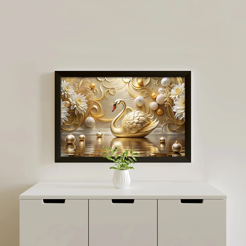 Ethereal Midas Swan Wall Painting