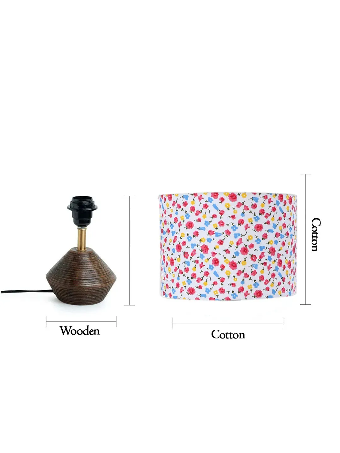 Fashionable Cotton Table Lamp with Wood Natural Base | 7 x 12 inches
