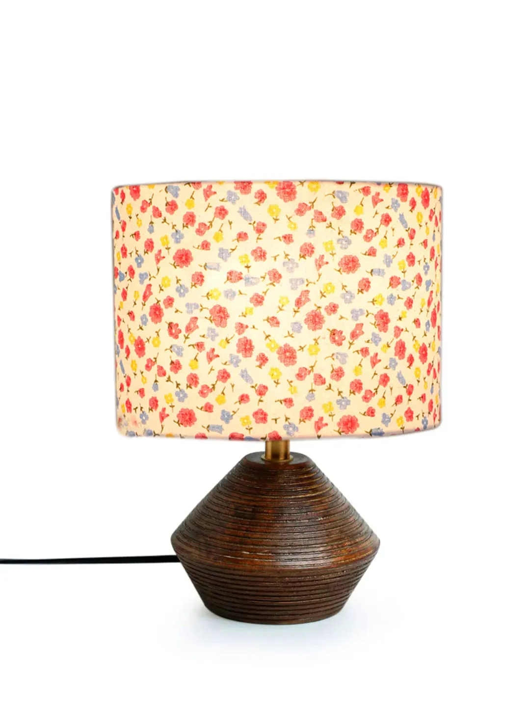 Fashionable Cotton Table Lamp with Wood Natural Base | 7 x 12 inches