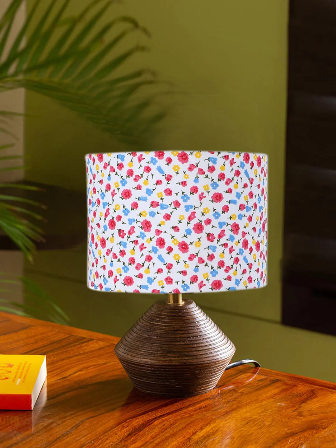 Fashionable Cotton Table Lamp with Wood Natural Base | 7 x 12 inches