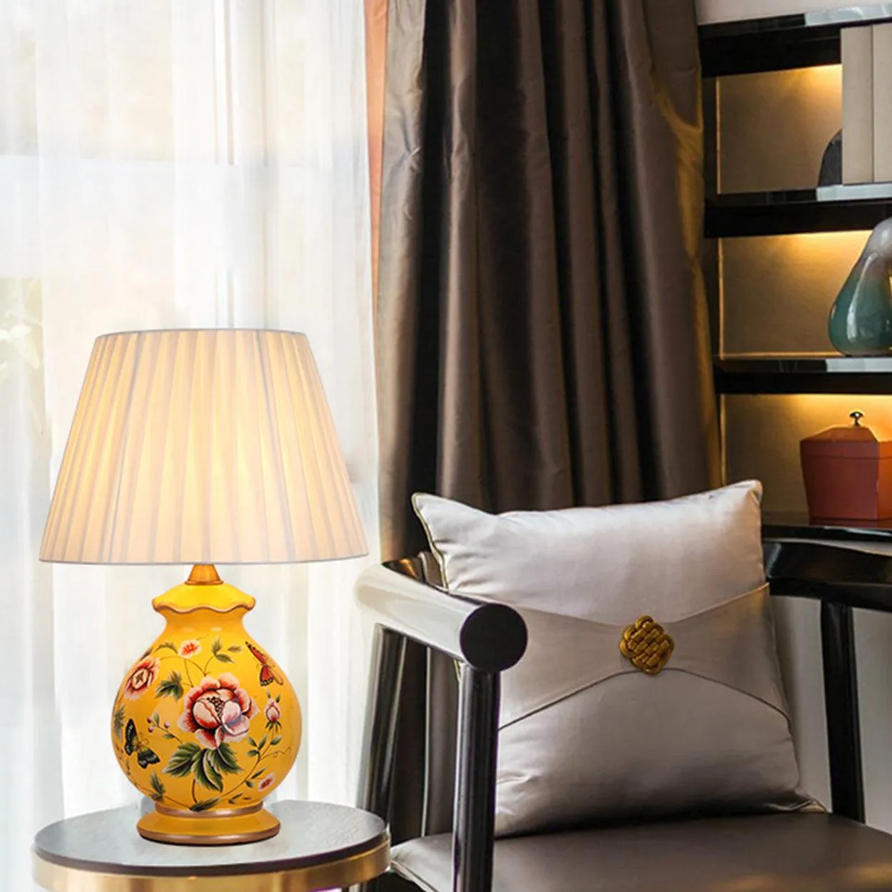 FLORA FLOWER PATTERN CERAMIC TABLE LAMP