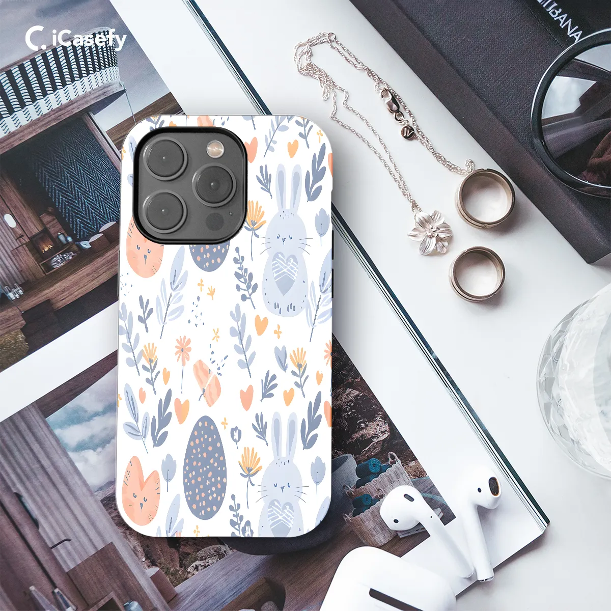 Floral Cute Pastel Easter Eggs Bunnies Phone Case iPhone Samsung Cover Pixel 1151