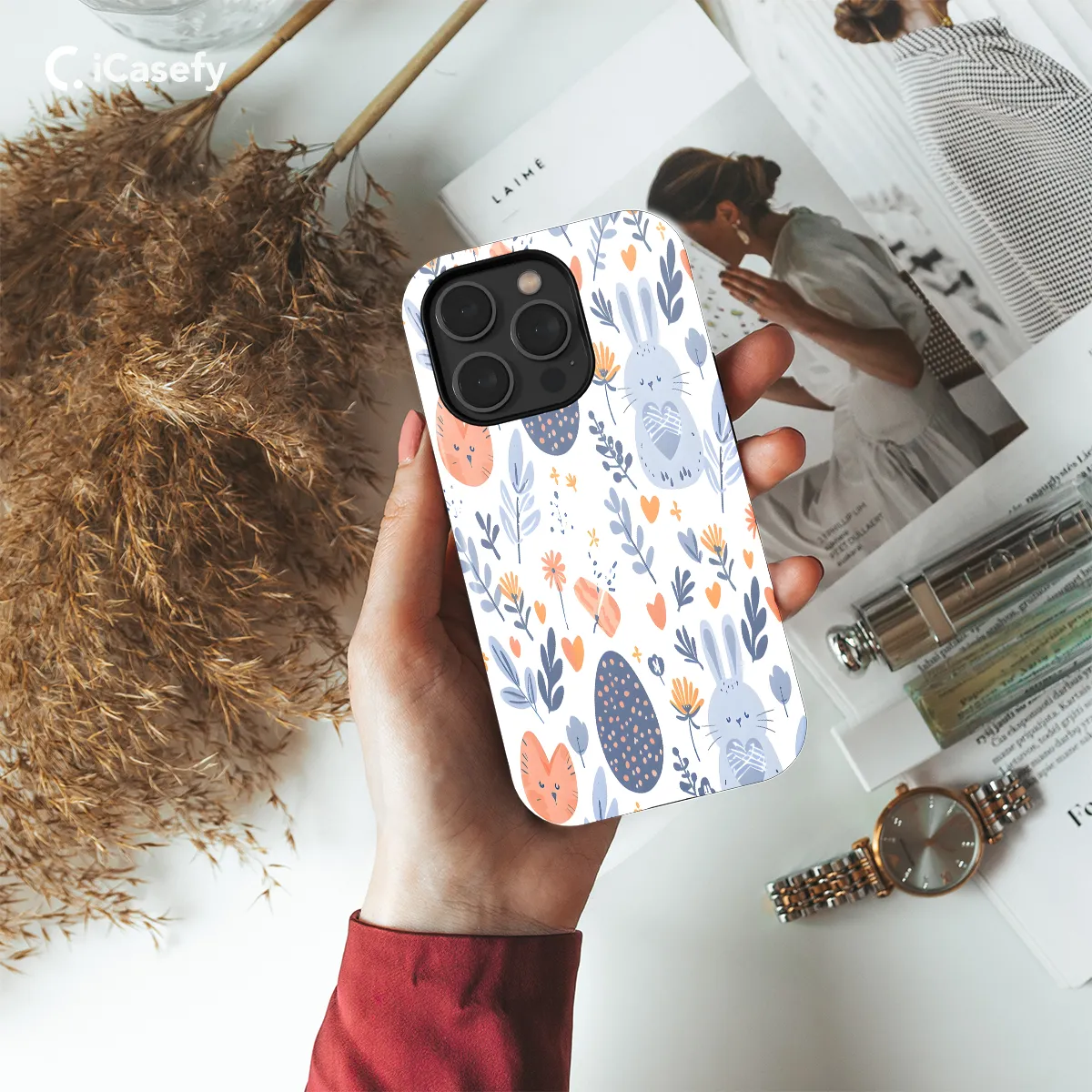Floral Cute Pastel Easter Eggs Bunnies Phone Case iPhone Samsung Cover Pixel 1151