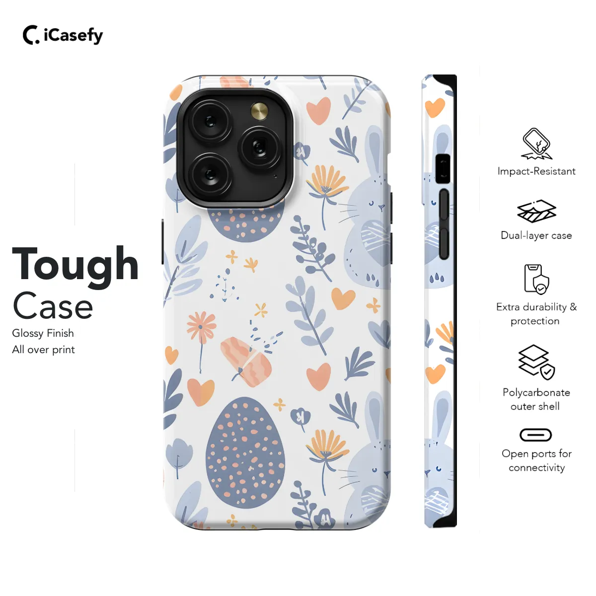 Floral Cute Pastel Easter Eggs Bunnies Phone Case iPhone Samsung Cover Pixel 1151