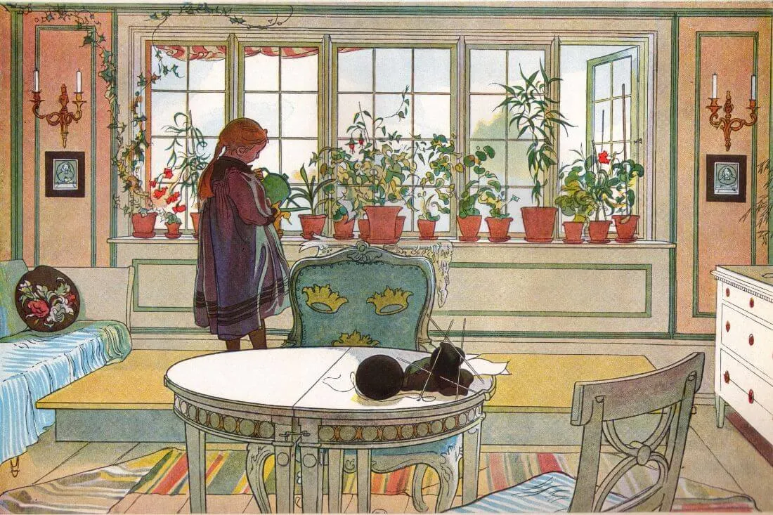 Flowers On The Windowsill (Blomsterfönstret) - Carl Larsson - Water Colour Painting