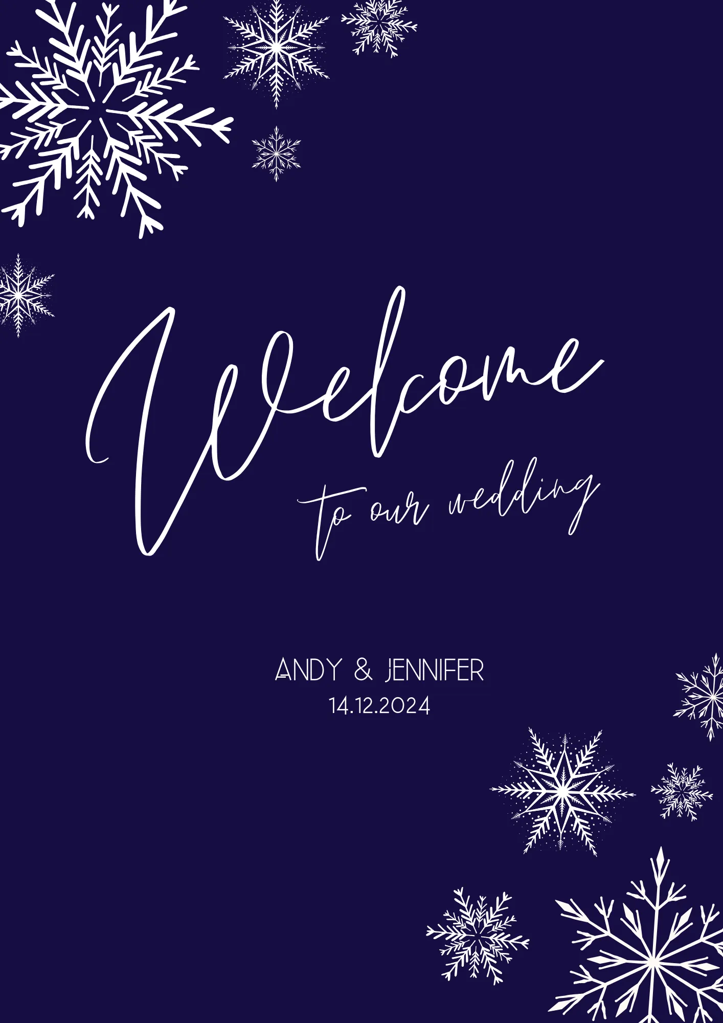 Frosty Navy Blue Welcome Sign