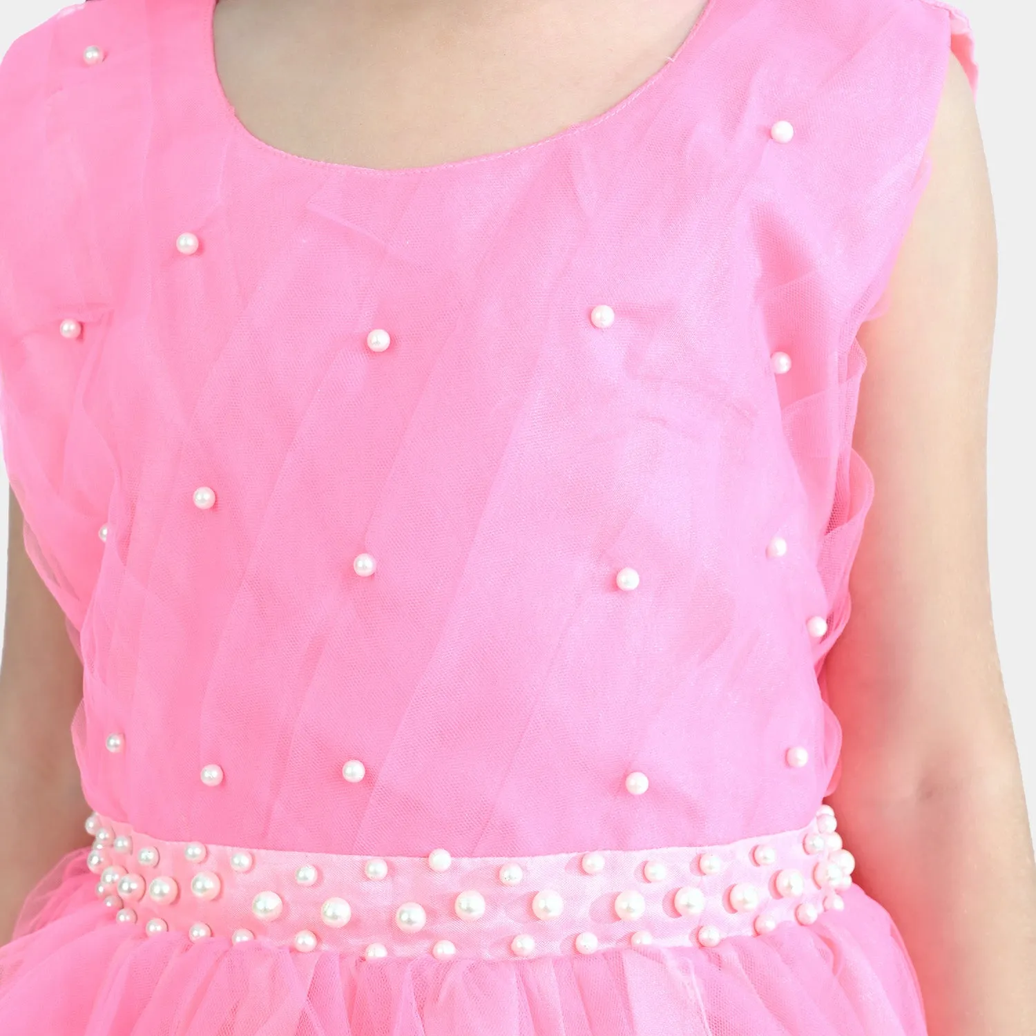 Girls Fancy Frock Pleated-Pink