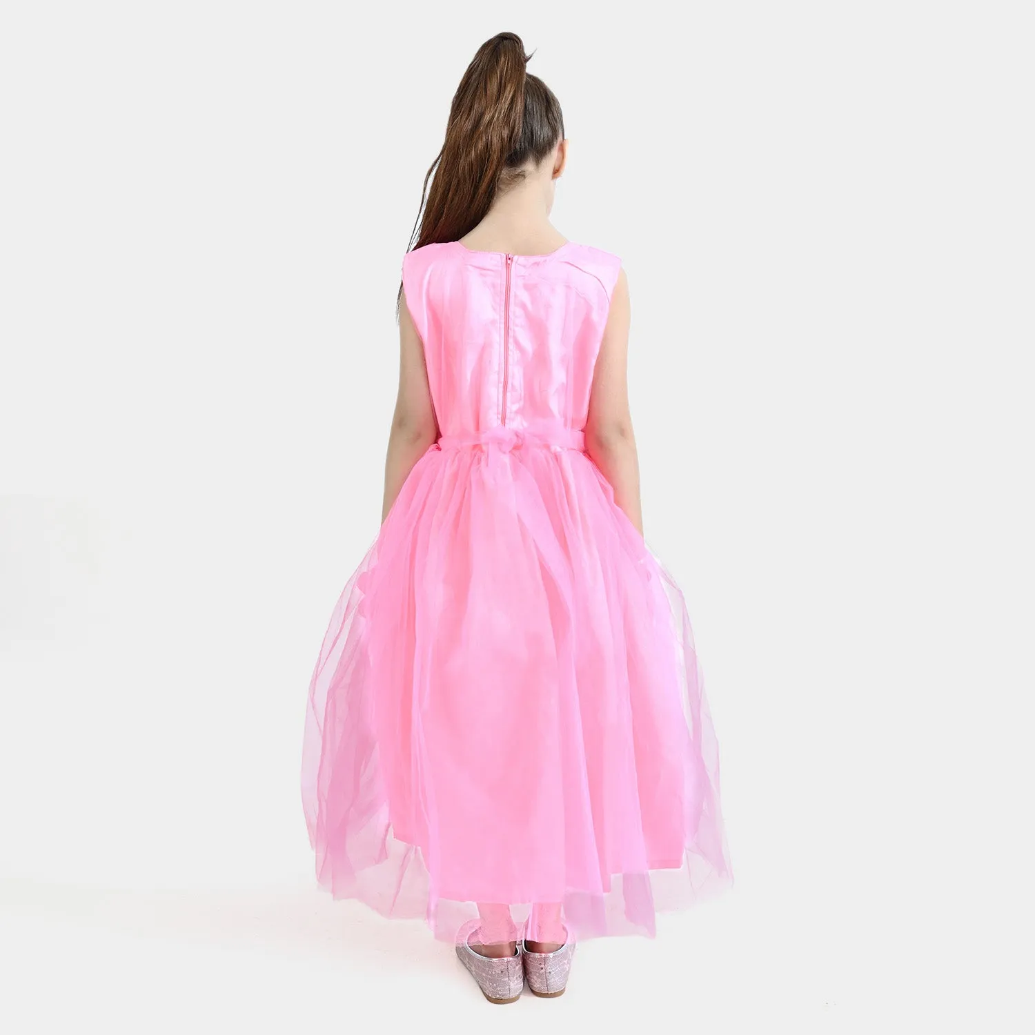 Girls Fancy Frock Pleated-Pink