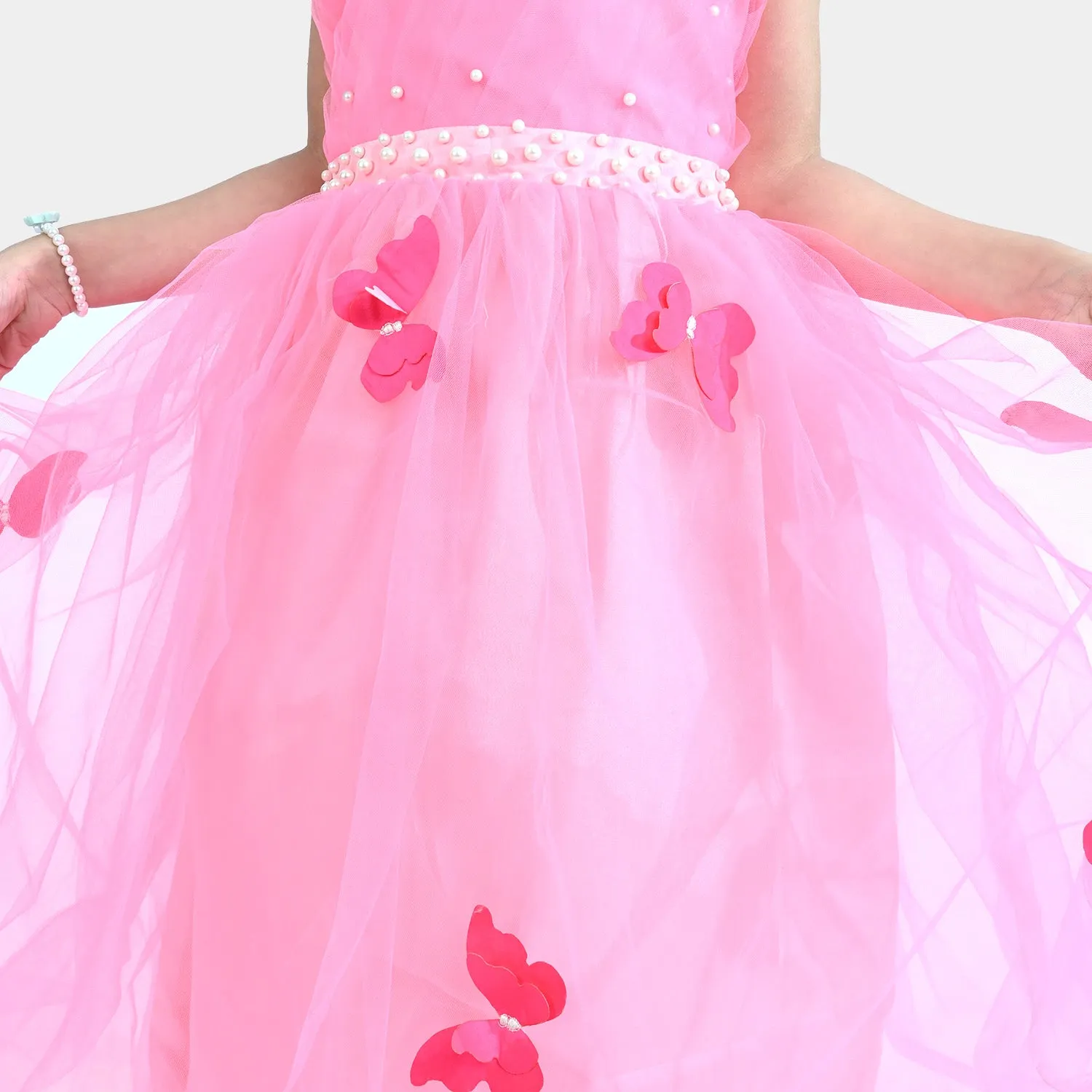 Girls Fancy Frock Pleated-Pink