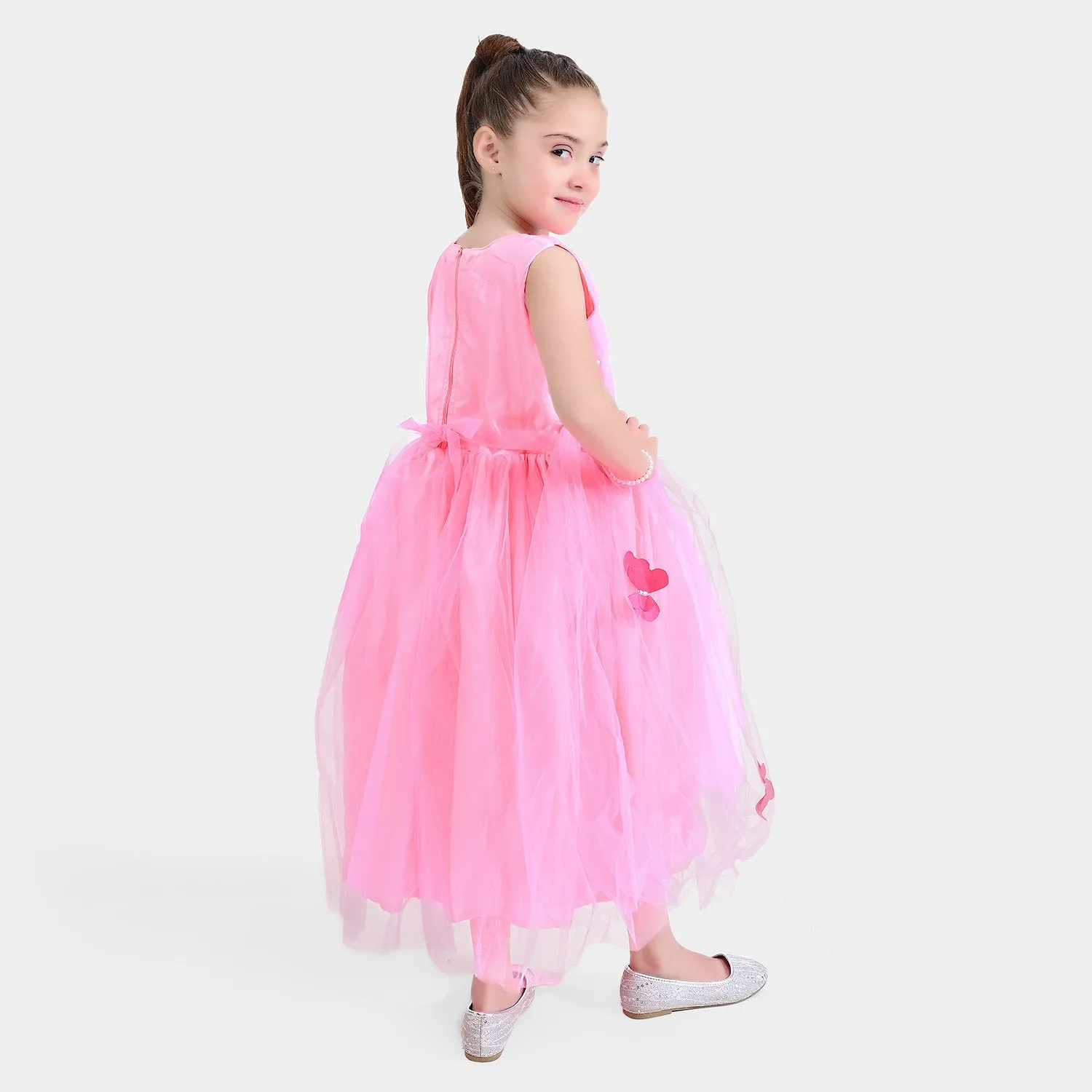 Girls Fancy Frock Pleated-Pink