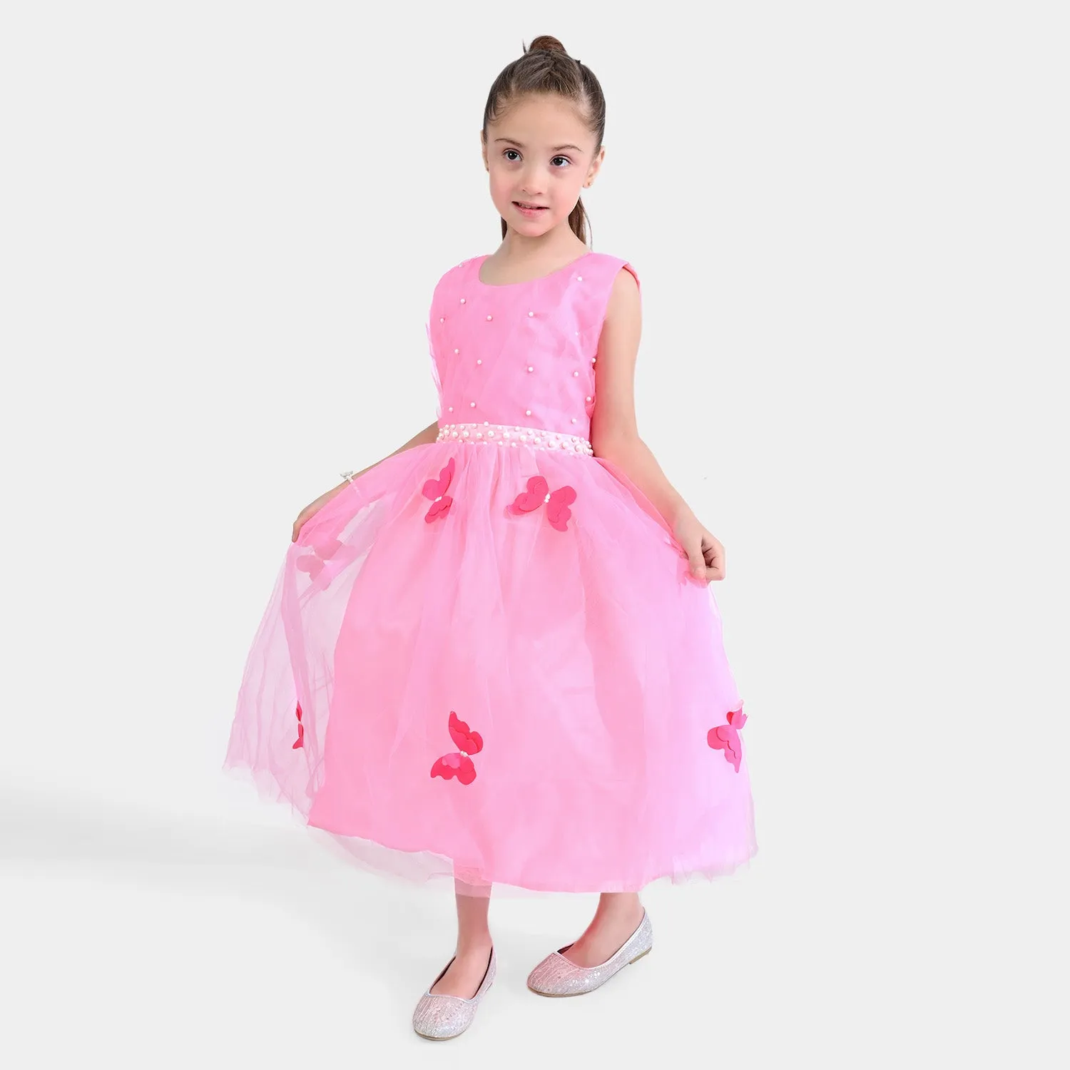 Girls Fancy Frock Pleated-Pink