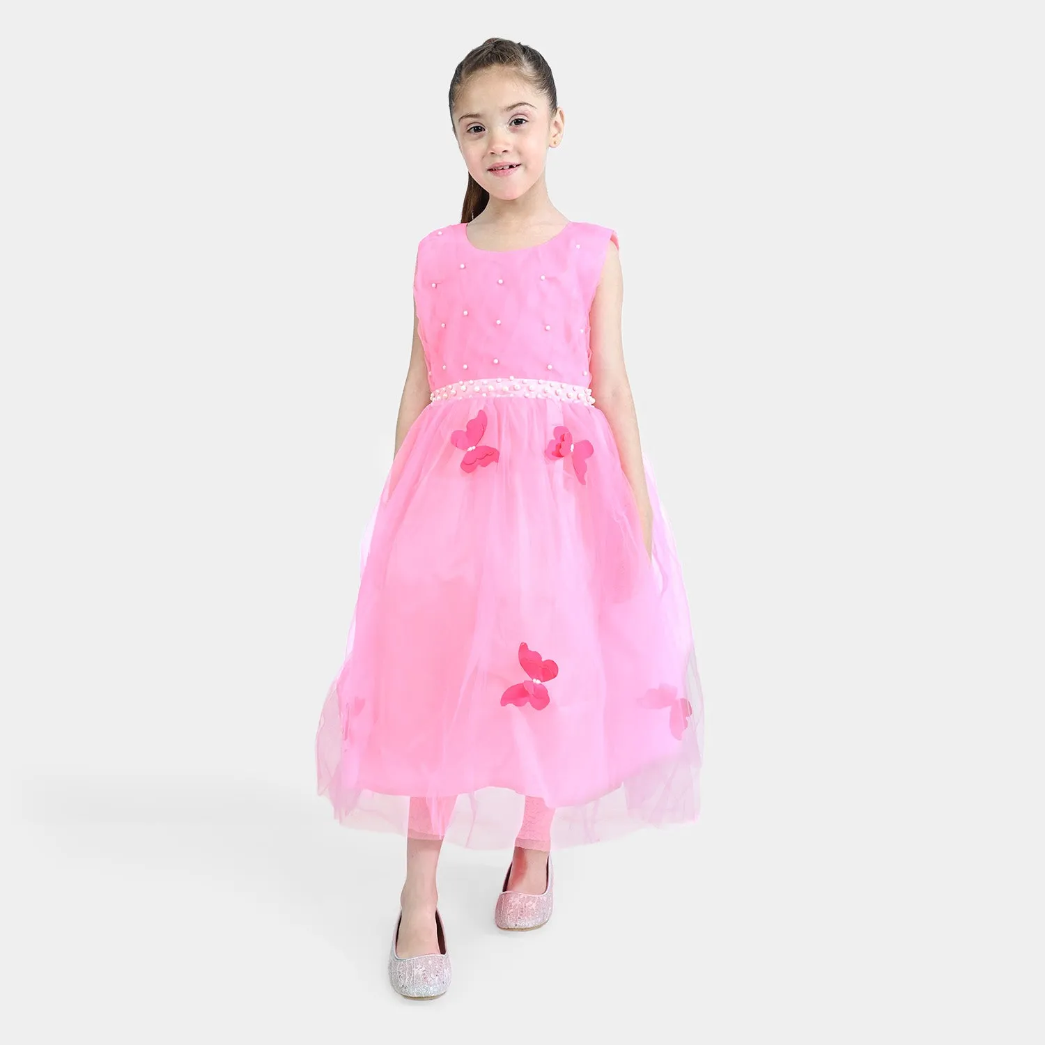 Girls Fancy Frock Pleated-Pink