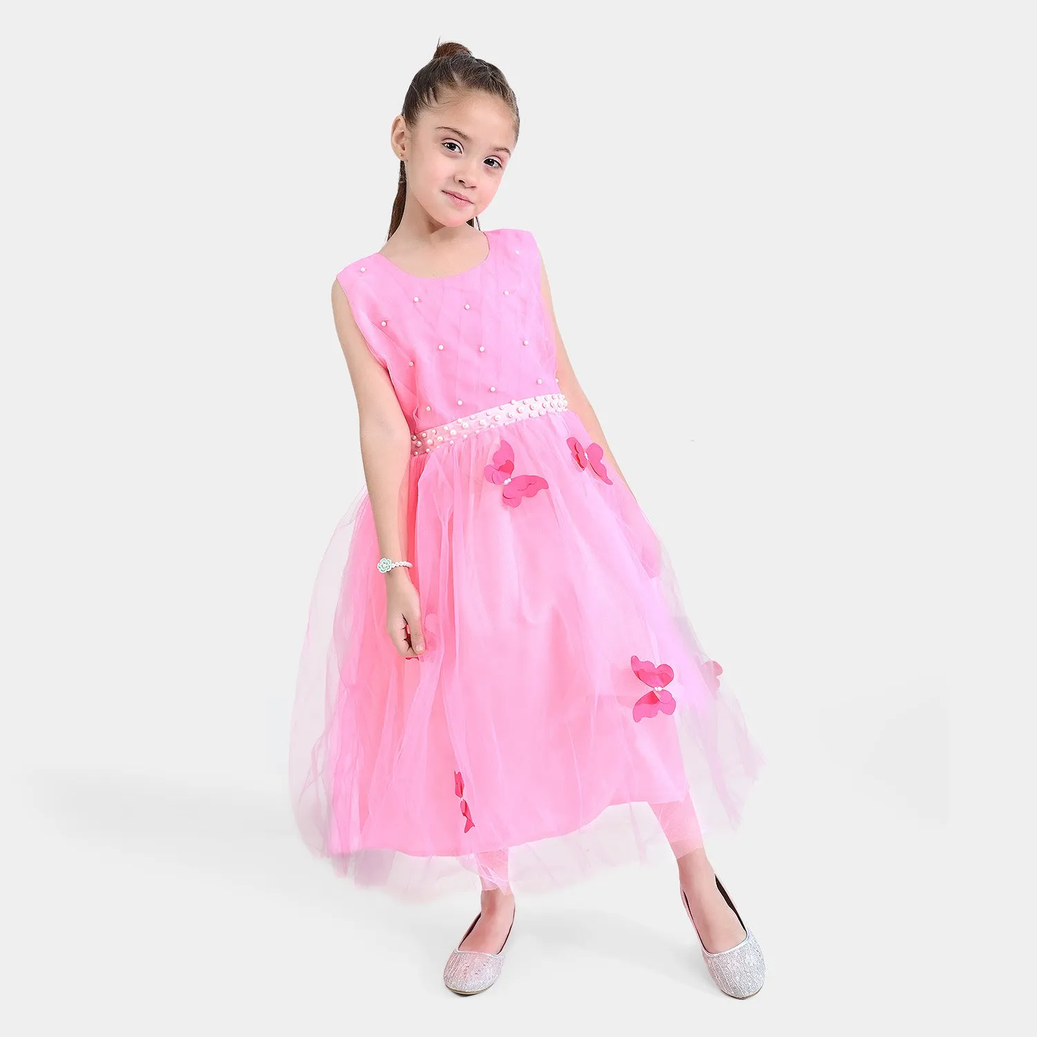Girls Fancy Frock Pleated-Pink