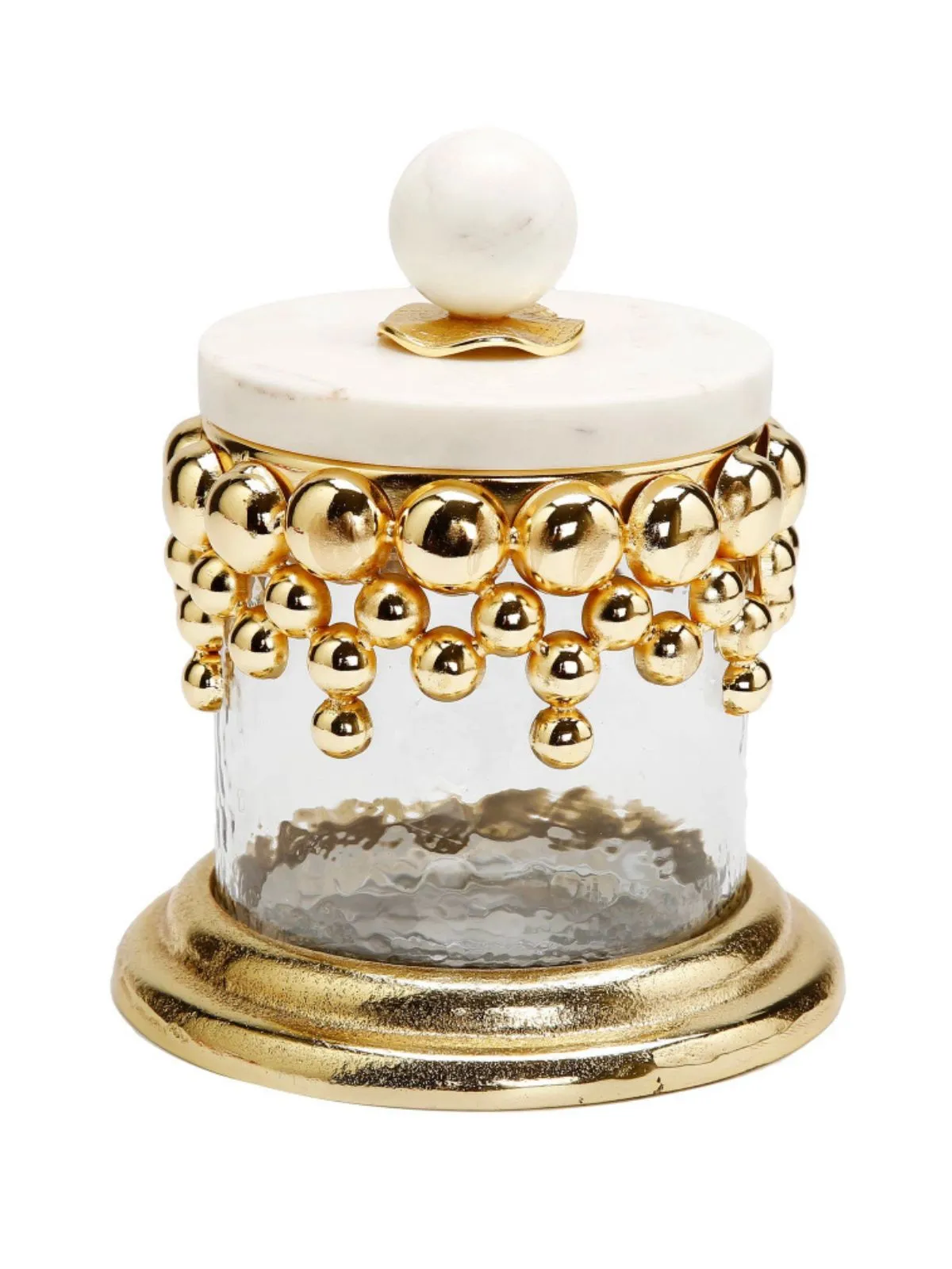 Glass Canister With Gold Tear Drops Design and Marble Lid (3 Sizes)