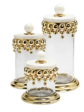 Glass Canister With Gold Tear Drops Design and Marble Lid (3 Sizes)