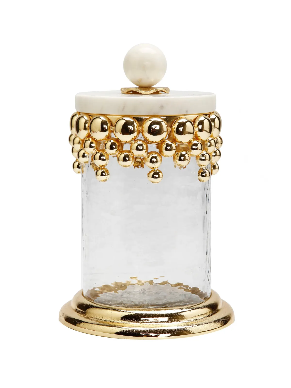 Glass Canister With Gold Tear Drops Design and Marble Lid (3 Sizes)