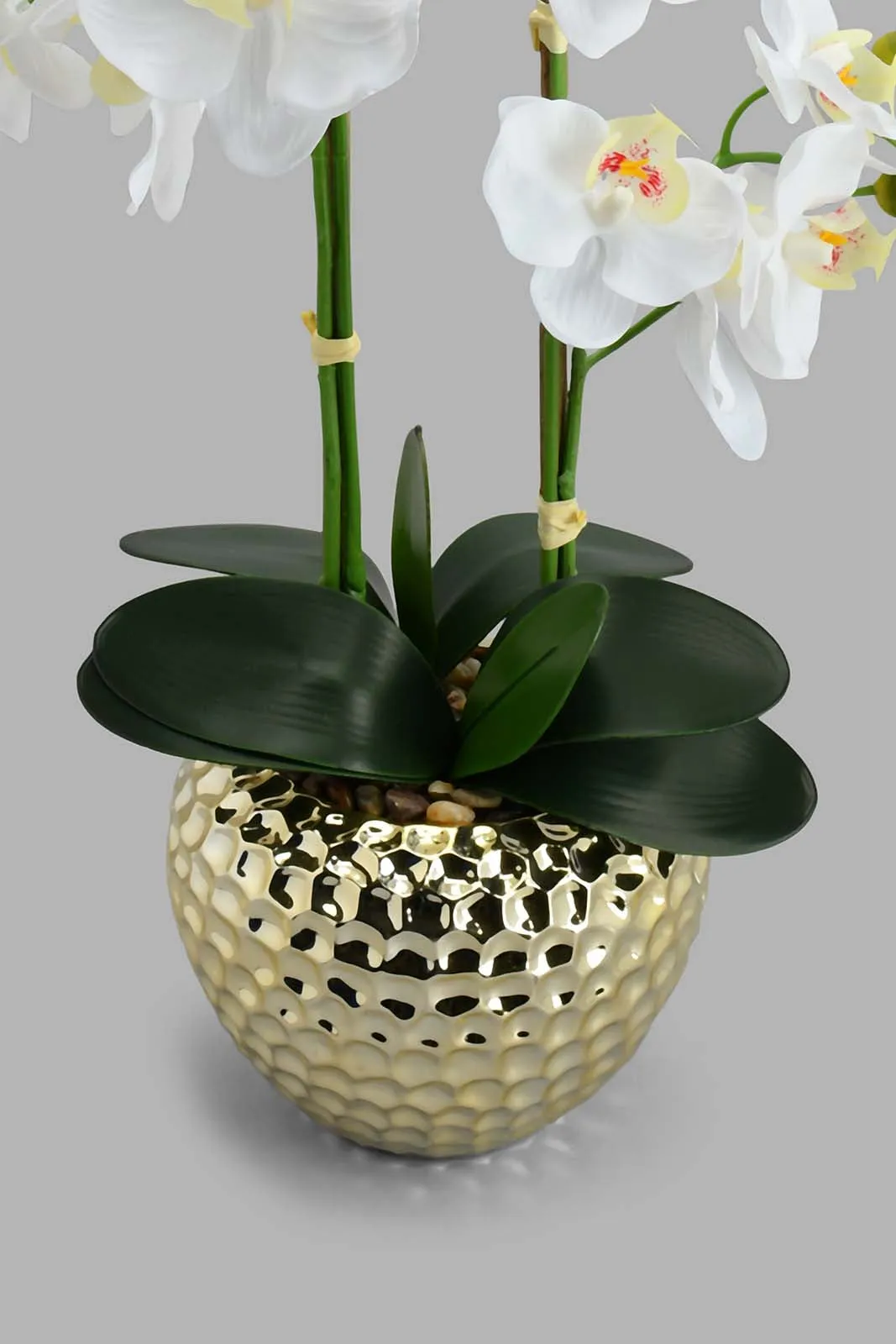Gold Artificial Orchids In Ceramic Vase