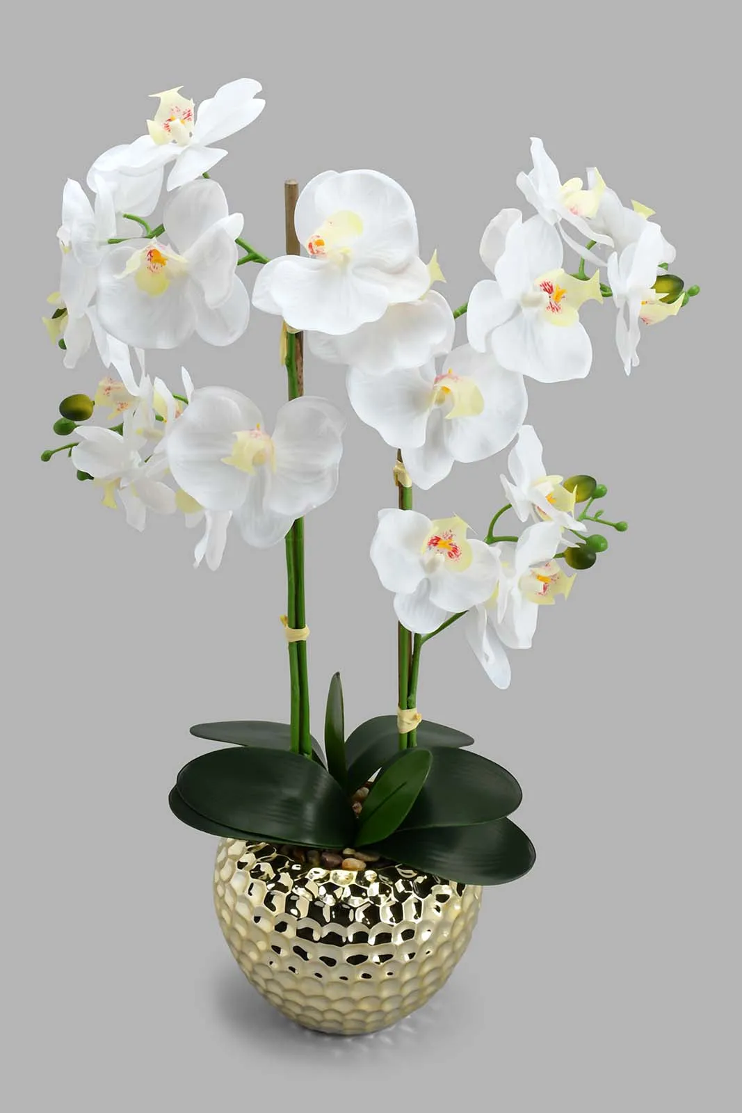 Gold Artificial Orchids In Ceramic Vase
