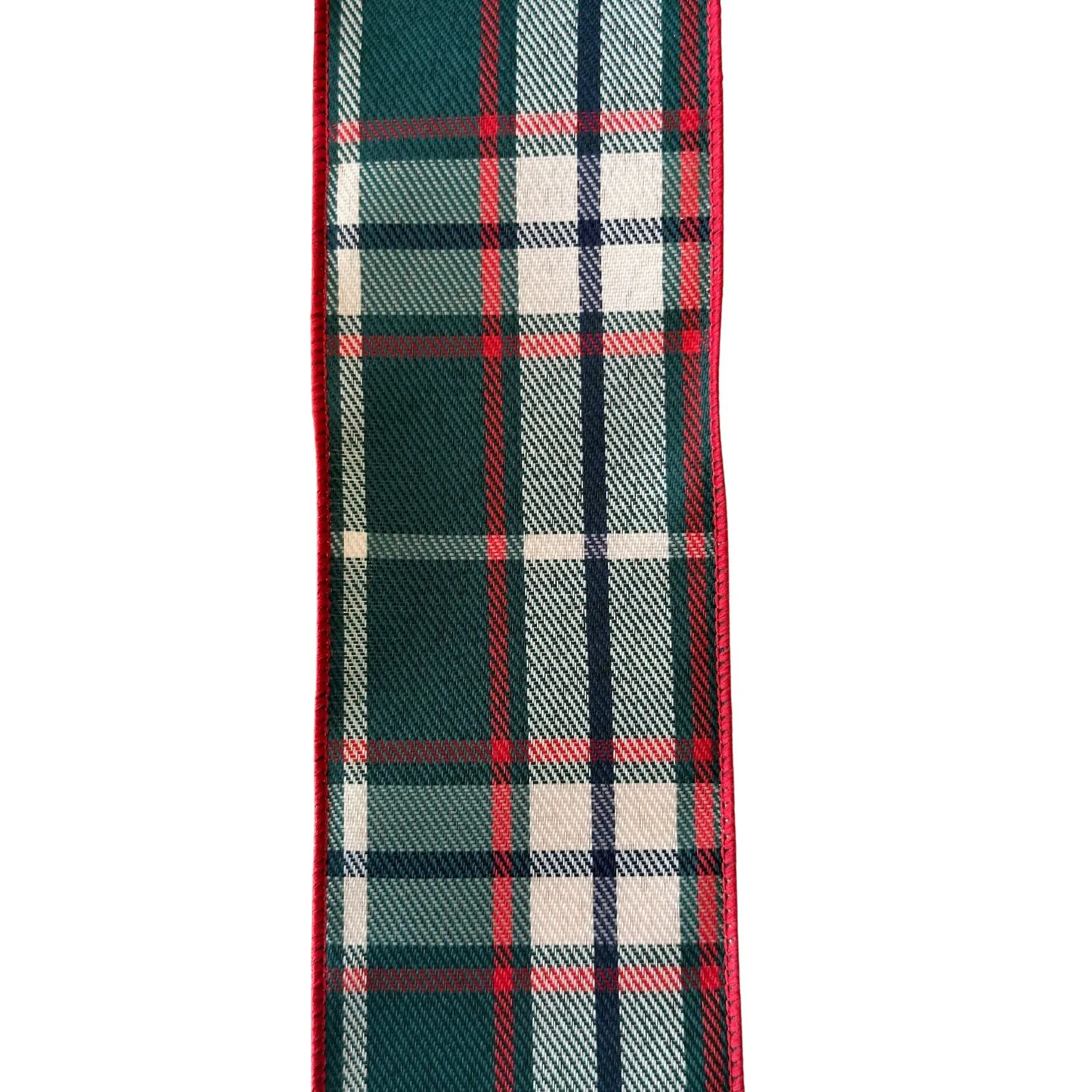 Green Black Red Beige Plaid Wired Christmas Ribbon - 2 1/2" x 10 Yards, Red Wired Edge
