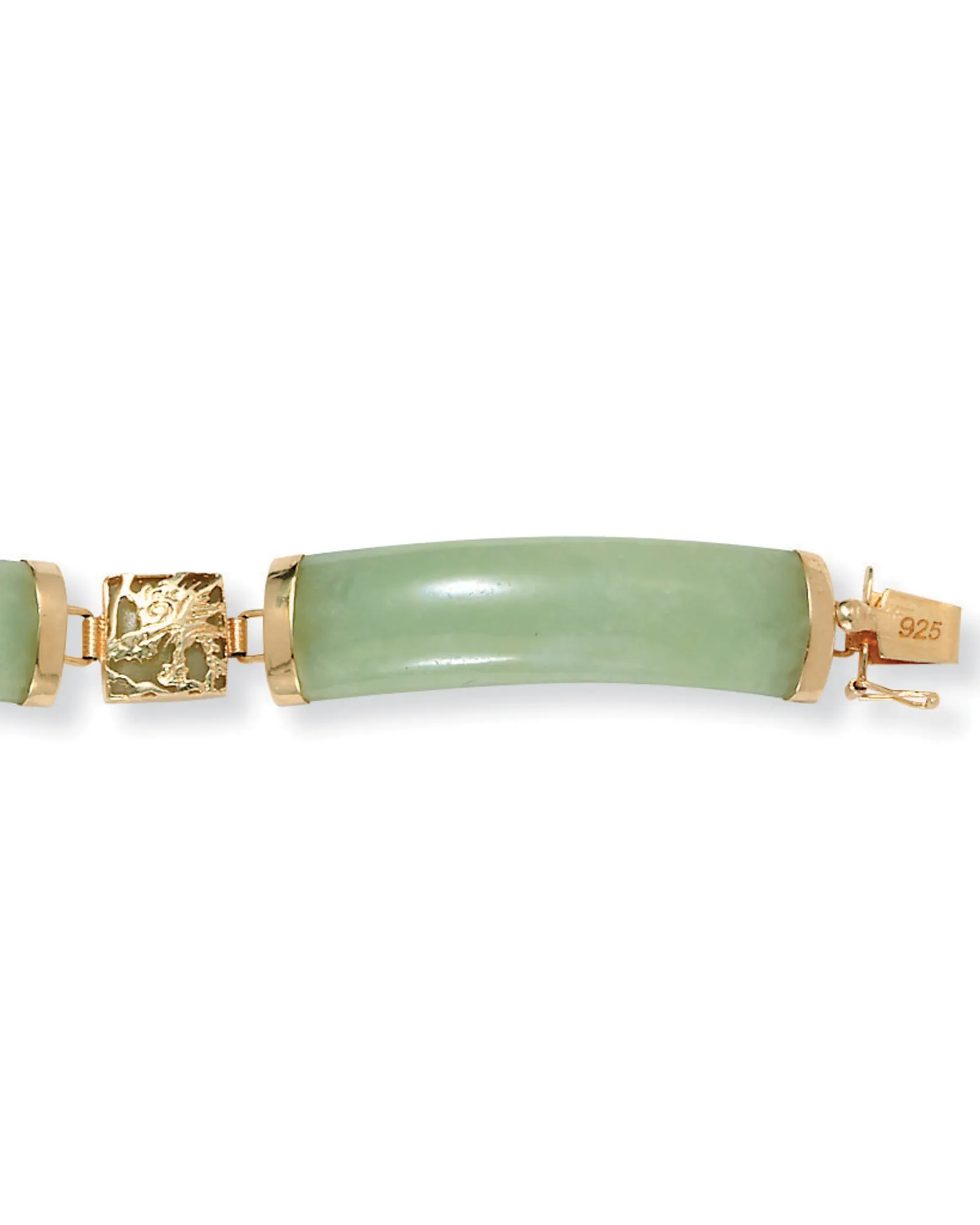 Green Jade Dragon Link Bracelet in Gold-Plated .925 Sterling Silver 7.25" | Green