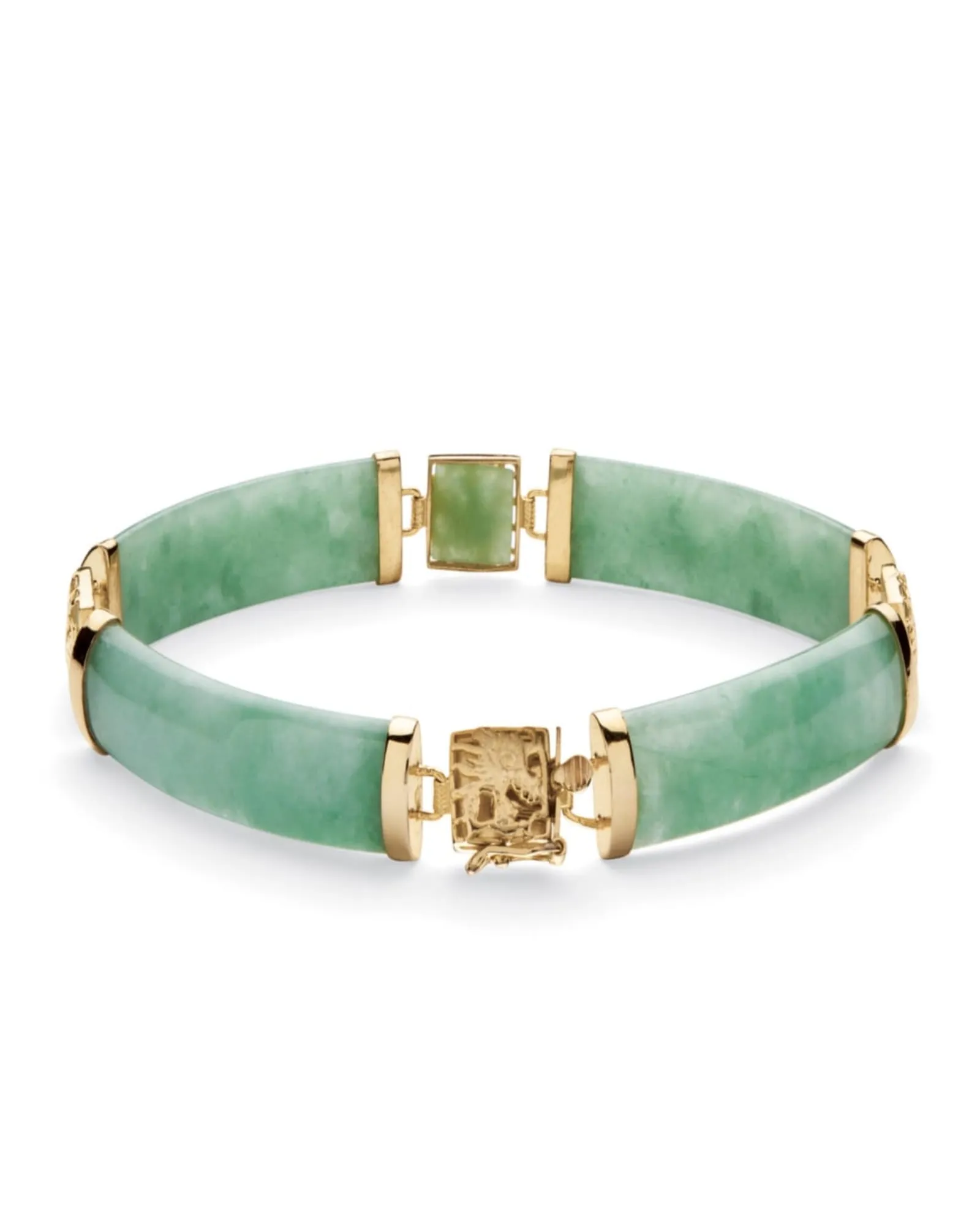 Green Jade Dragon Link Bracelet in Gold-Plated .925 Sterling Silver 7.25" | Green