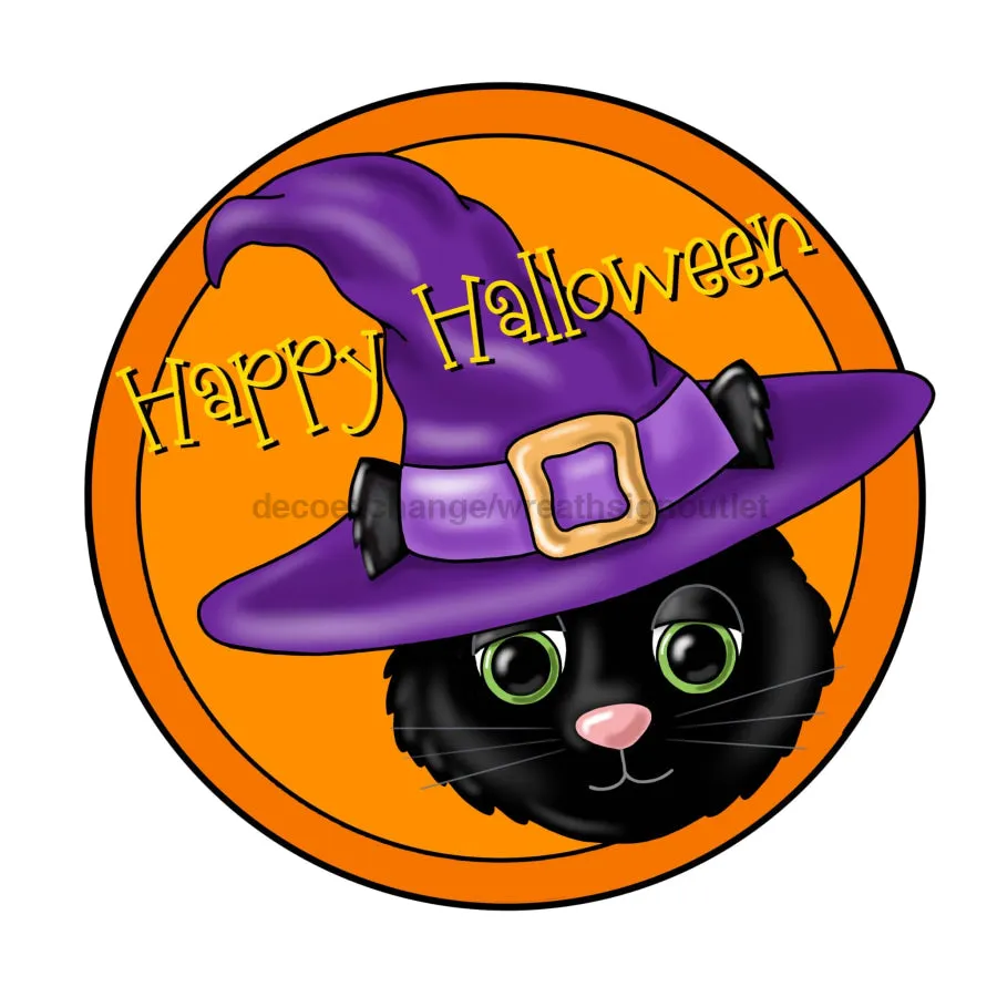 Halloween Sign, Black Cat Sign, Happy Halloween, wood sign, PCD-W-016-DH