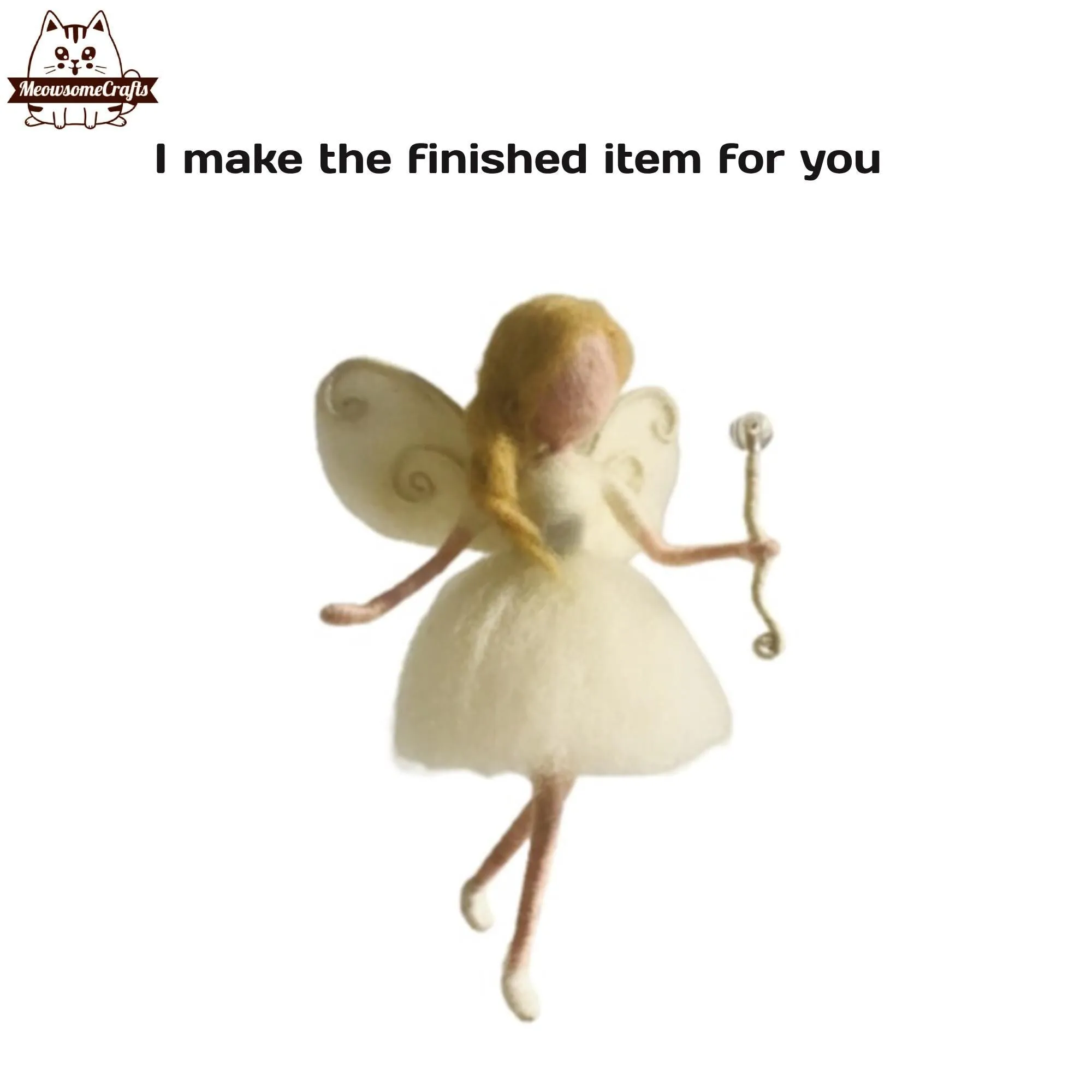 Handmade Needle Felted Magical White Dress Fairy Holding Magic Wand | Finished Felted Fairy