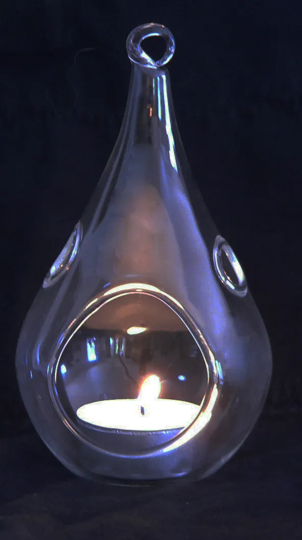 Hanging Glass Teardrop Tealight Candle Holder Large