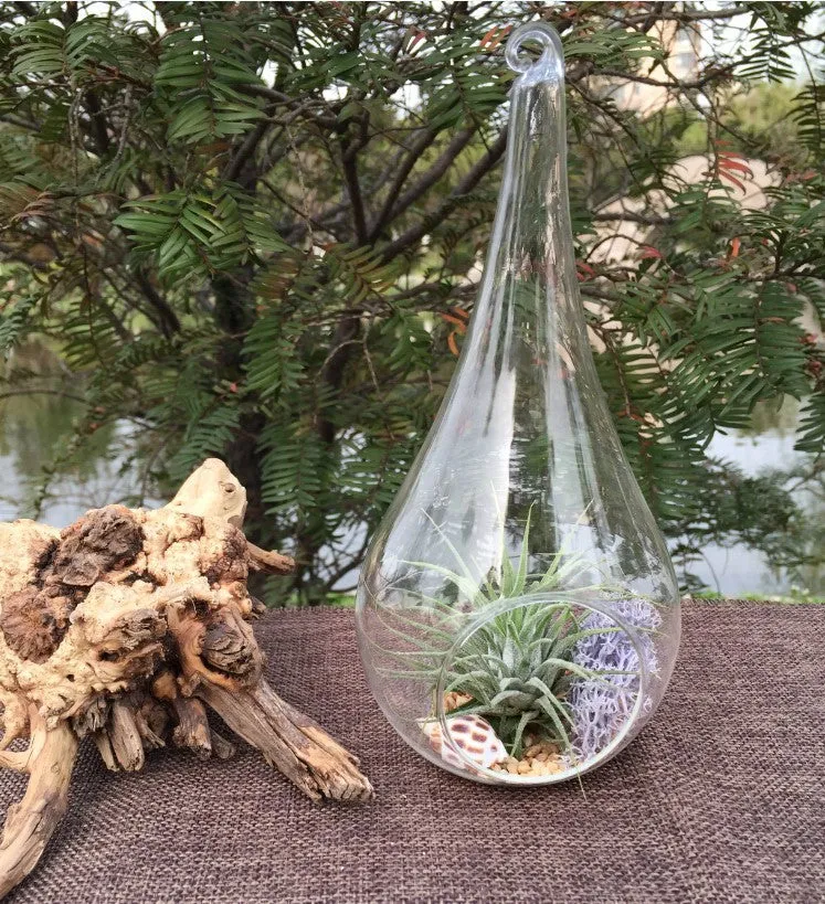 Hanging Glass Teardrop Tealight Candle Holder Large