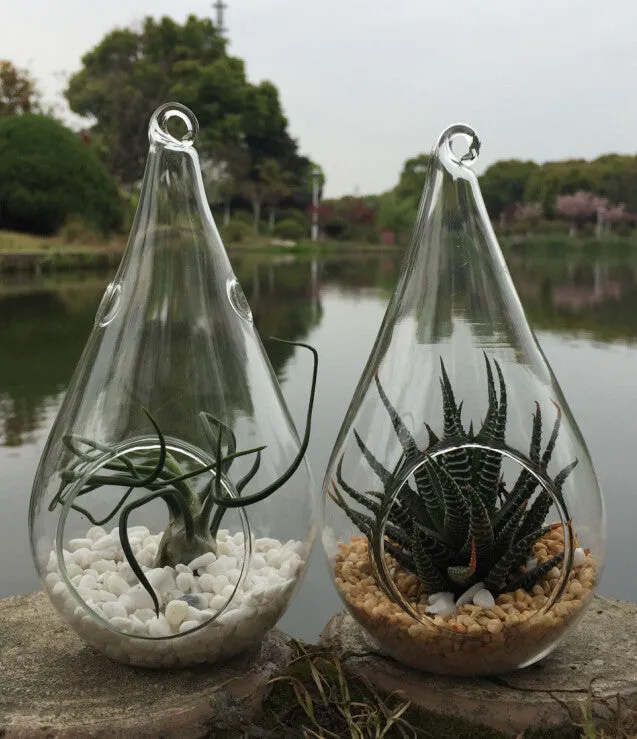 Hanging Glass Teardrop Tealight Candle Holder Large