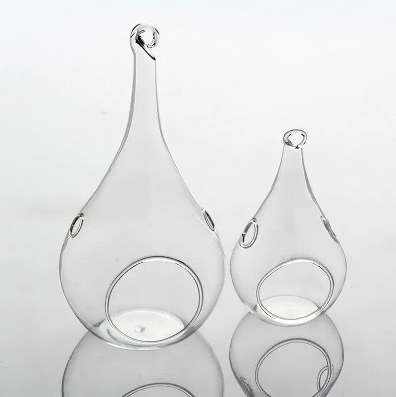 Hanging Glass Teardrop Tealight Candle Holder Large