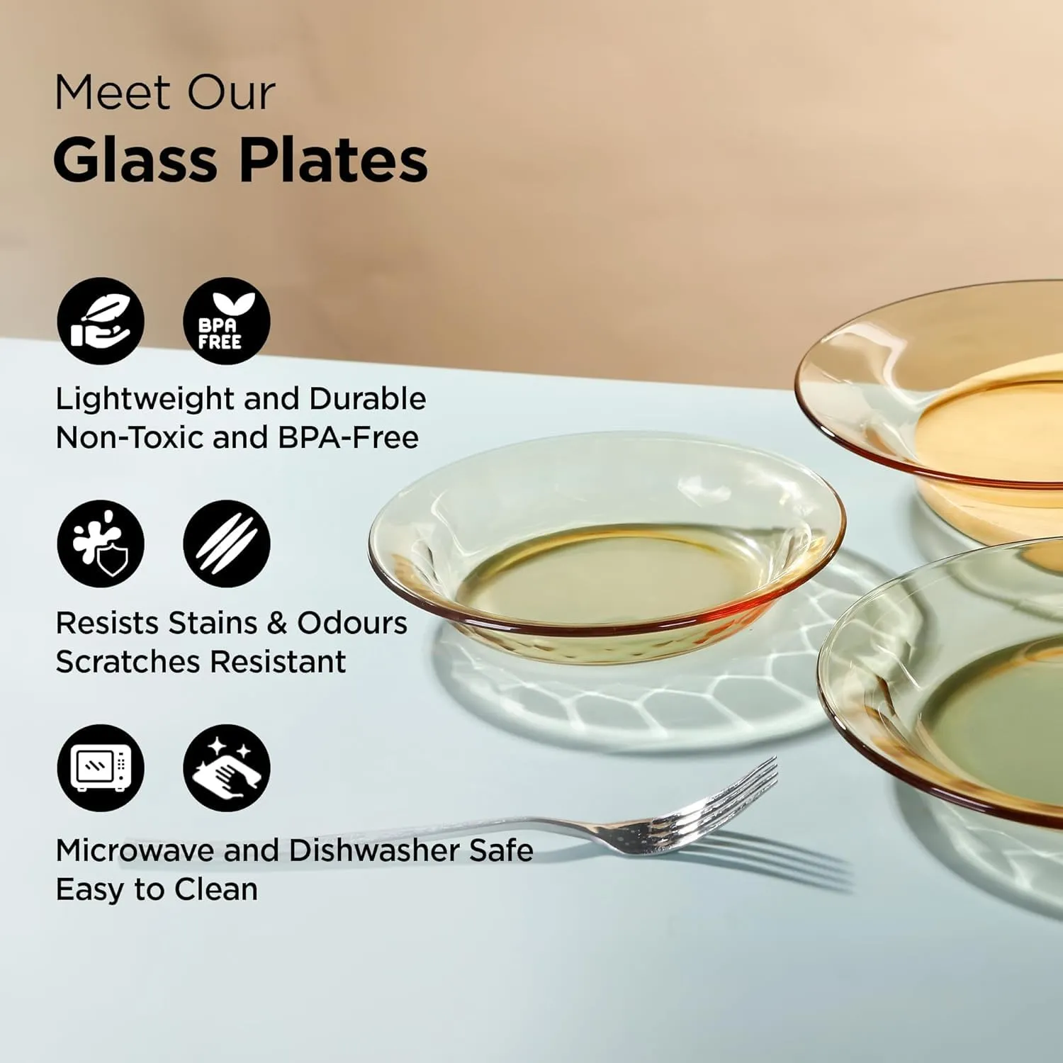 Heart Home Borosilicate Glass Dinner Set of 4 Plates | Home Crockery for Dining | Microwave Dishwasher Safe | Dinner Plates for Festive Occasions/Parties | Yellow