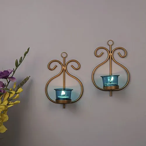 Homesake Metal Decorative Golden Wall Sconce/candle Holder, Pack of 2