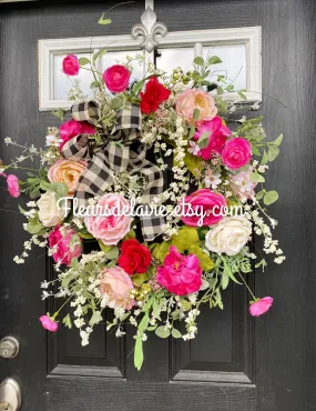Hot Pink Door Wreath | Pink Wreath
