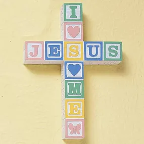 I Love Jesus "ABC" Block Wall Cross - Pastel