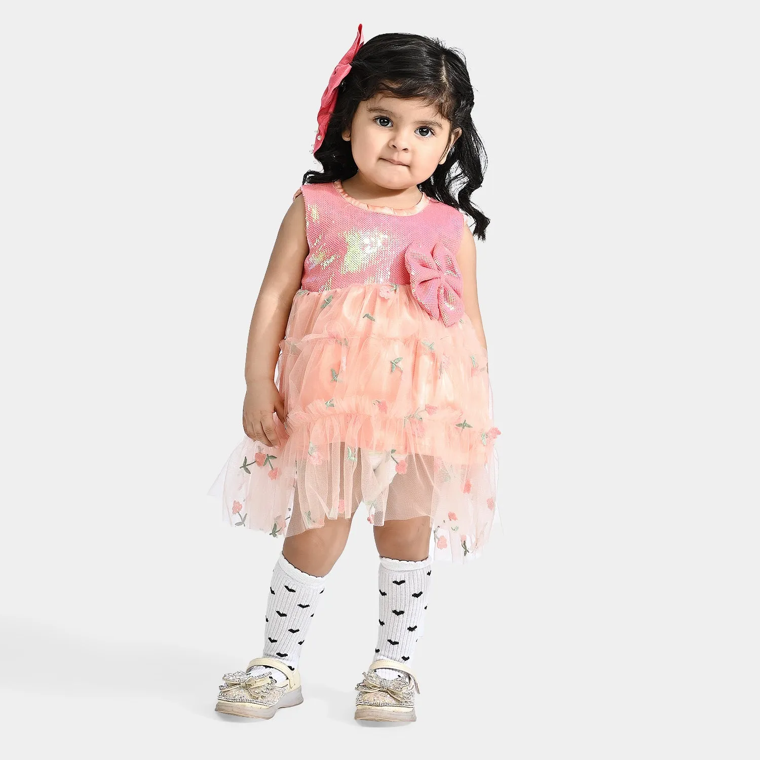 Infant Girls Sequence Fancy Frock My Girl-Peach