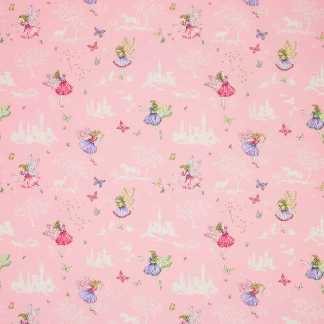 Jane Churchill  Fairyland printed cotton fabric  - J797F-01-4.6m-Roll end- Pink